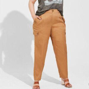 NWT Torrid Pants Relaxed Taper Lyocell Linen High Rise Cargo Brown Size 16